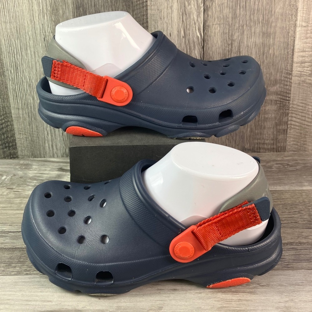 Crocs Kids Classic All-Terrain Clogs Navy Blue Orange Adjustable Strap Size J4